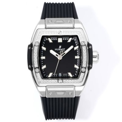 MS Factory Swiss Cloned Hublot Big Bang Black Diamond Rubber Strap Watch 